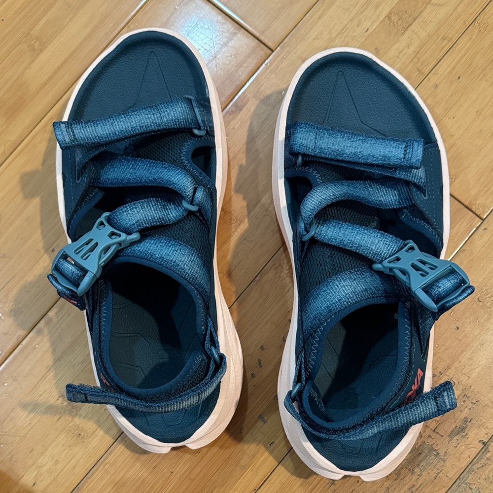 Hoka One One Navy Sandals with Pink Soles